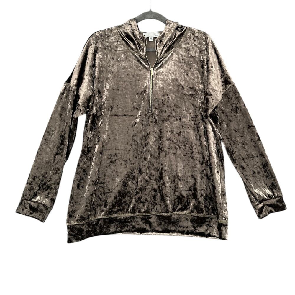 LUUKSE Grey Crushed Velvet Long Sleeve‎ Quarter Zip Pullover Womens Extra Large
